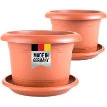 Centi 2friends Pflanzkübel groß außen, Blumentopf Gross 50cm Durchmesser, 2er Set Blumentöpfe mit Untersetzer, Groß Kunststoff Terracotta Pflanztopf, Pflanztöpfe Blumenkkbel Pflanzentopf Model: Tilly