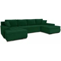 Sofnet Wohnlandschaft mit Schlaffunktion Faris U-Form - Couch, Schlafsofa mit Bettkasten, Couchgranitur mit Bettfunktion, Big Sofa, Bettsofa (Grün (Kronos 19))
