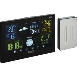EMOS - Funk-Wetterstation mit Außensensor - Touchscreen-Farbdisplay, Thermometer, Hygrometer, Barometer, Wettervorhersage - DCF Funkuhr - 13 Funktionen - inkl. Netzteil, Wand-/Tischhalterung