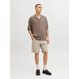 JACK & JONES "JPSTRICK DYLAN ORIGINAL SHORTS", Herren, Gr. L, N-Gr, beige (string), Web, Obermaterial: 98% Baumwolle, 2% Elasthan, unifarben, regular fit knielang, Hosen Shorts