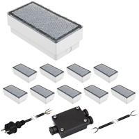 ledscom.de 10er-Set LED Pflasterstein CUS Bodenleuchte für außen, warm-weiß, IP67, 230V, 20x10cm