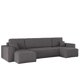 kaiser möbel Kaiser Möbel, Ecksofa mit schlaffunktion, mit Bettkasten, Schlafsofa Best, Designer U-Form Sofa, Modern Design Couch, Polsterecke, Freistehend -Dicker Cord, Grau