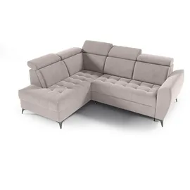 beautysofa Ecksofa AURORA II L-Form Ottomane links, mit Schlaffunktion & Bettkasten, Beige - Beige