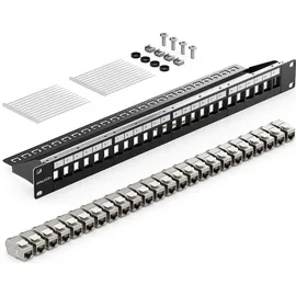 deleyCON 24 Port Patchpanel Set Patchfeld Modular 1 HE 19" Zoll Rackeinbau + 24x RJ45 Keystone Module CAT6a Kompatibel mit CAT5 CAT6 CAT7 LAN Netzw...