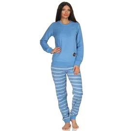 RELAX by Normann Normann Frottee Pyjama langarm Bündchen, Hose gestreift Oberteil - 49940 in hellblau | Gr.: 40-42