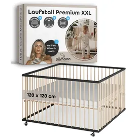 Sämann Laufgitter mit Matratze Cloud Air & Lattenrost | schwarz/natur | Premium | Gr.: 120x120 cm)