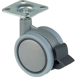 BS Rollen Kunststoffdoppelrolle m.Festst.D.60mm Trgf.35kg m.Platte Ku.silbergrau BS ROLLEN