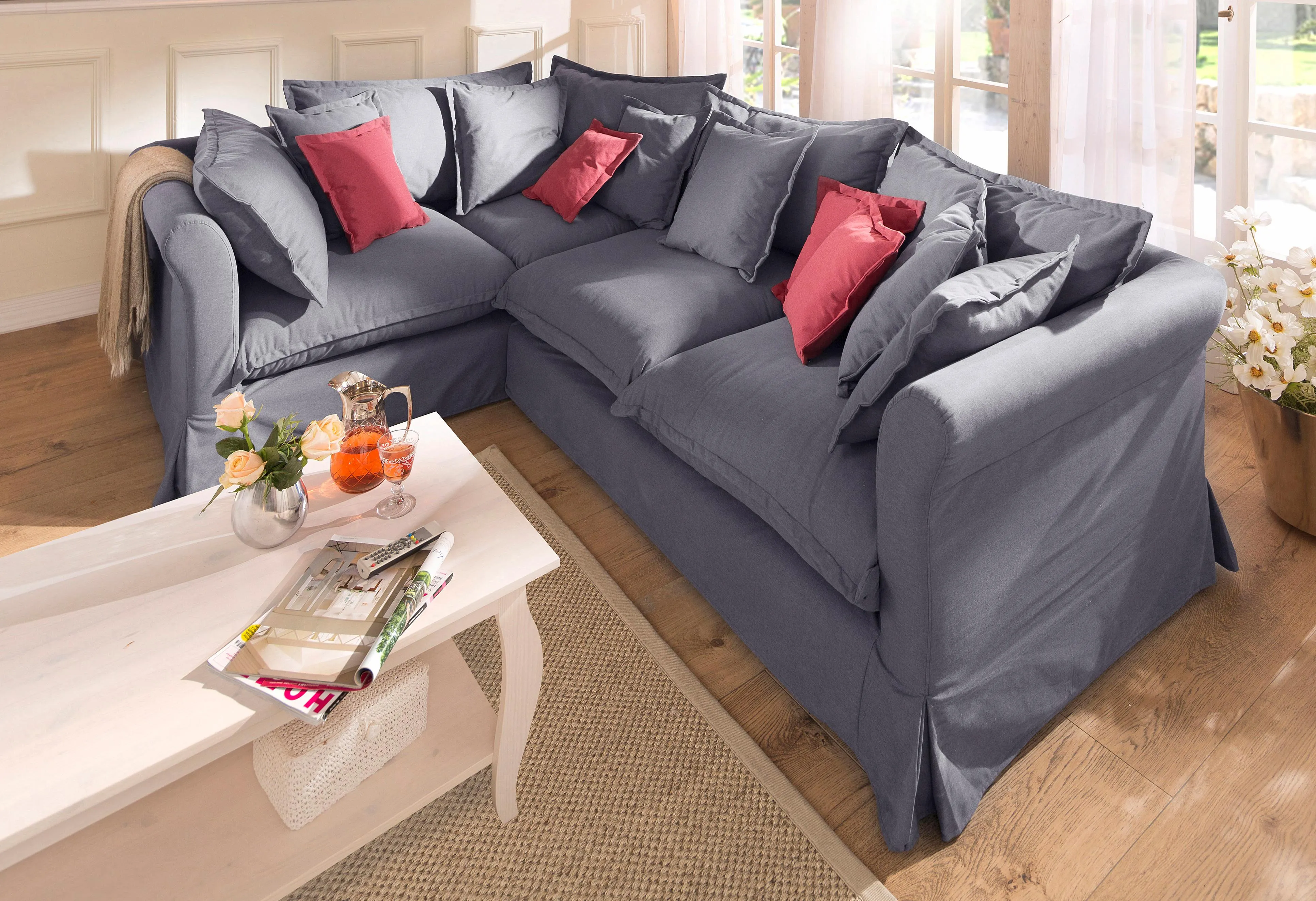 Home affaire Ecksofa »Luise L-Form«, mit vielen losen Kissen und abnehmbarer Husse Home affaire grau