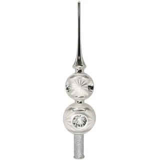 Schatzhauser Christbaumspitze Nostalgie, Doppelkugel-Reflex-Spitze silber (1-tlg), mundgeblasen, handbemalt silberfarben