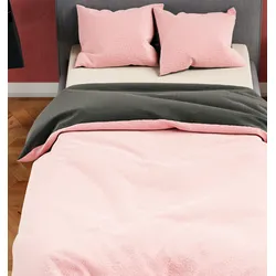 Leonado Vicenti Teddyplüsch Winter Bettwäsche 200x220 Rosa Anthrazit 3 teilig flauschig warm