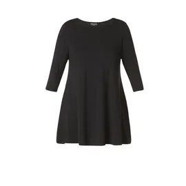Base Level Curvy "Aria", Damen, Gr. 44, schwarz, Single Jersey, Obermaterial: 94% Viskose, 6% Elasthan, unifarben, figurumspielend ca. Mitte Oberschenkel, Rundhals, Shirts, mit Rundhalsausschnitt
