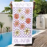Dihope Strandtuch Personalisiert mit Namen Sandfreies Microfaser Handtücher Badetuch Groß Schnelltrocknend Stranddecke,Blumenmosaik