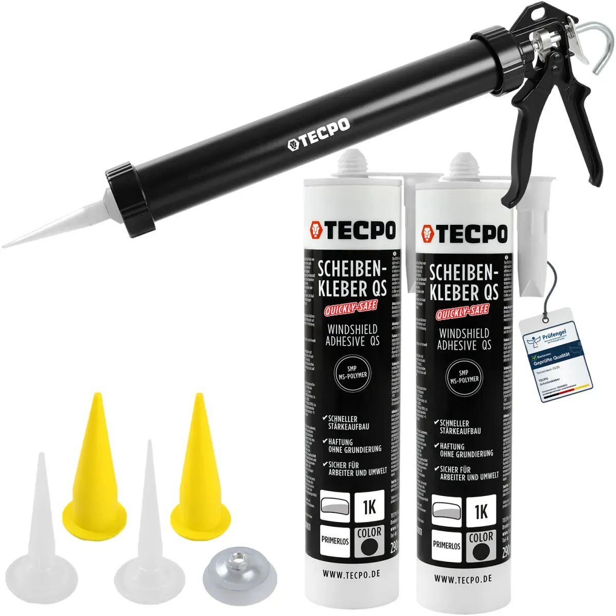 TECPO Scheibenkleber MS-Polymer 2x 290 ml + Einhand Fettpresse 380 mm