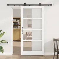 vidaXL Schiebetür mit Beschlägen 'ORKDAL'Weißes Massivholz & Glas