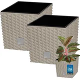 KOTARBAU® 2er Set Blumentöpfe 6,8 L Höhe: 20 cm Mocca Pflanzentopf aus Kunststoff Übertopf mit Innentopf Blumentopf Set wie Rattan Pflanzentopf Innen Außen