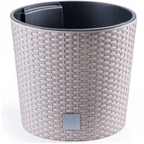 KONZEPT Blumentopf Ø 30 cm mit Einsatz, 15 L, mit Drainagesystem, in Rattan-Optik, Rattan-Optik/Flechtstruktur, Matte Oberfläche, Volumen: 15 L
