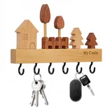 6 Haken Schlüsselbrett Holz, 22.5x3x2cm Holzschlüsselhalter mit 2 Schrauben