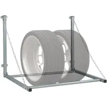 Relaxdays Reifenregal Wandmontage, für 4 Reifen, Teleskop Reifenhalter Wandhalterung, bis 90kg, klappbar, Stahl, grau
