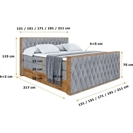 altdecor Boxspringbett 160 x 200 cm H3 Grau
