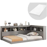 HAUSS SPOLE Schlafsofa 90x200cm mit Steckdose, 2 USB-Anschlüssen Lattenrost Grau mit Matratze grau 223.6 cm x 70 cm x 116.6 cm