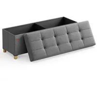 Sitzbox, Grau, Holz, Metall, 110x40x38 cm, als Aufbewahrungsbox verwendbar, Stauraum, Wohnzimmer, Hocker, Sitzwürfel