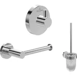 Villeroy & Boch Elements Tender Badaccessoire-set (3 in 1 Bundle), Bad Zubehör Set bestehend aus Handtuchhaken, Toilettenpapierhalter ohne Deckel und Toilettenbürstengarnitur, Chrom