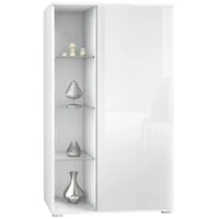 Vladon Vitrine, Weiß Hochglanz, 71.5x134x35 cm, Wohnzimmer, Wohnwände, Vitrinenschränke