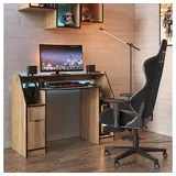 Vicco Joel, Eiche Schwarz 123 x 45 cm Gamingtisch PC-Tisch Schublade Tür