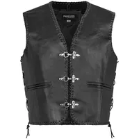 PAULGOS Lederweste Biker Kutte Clubweste Chopper Weste 100% Echtleder - BW6 - Schwarz - 7XL