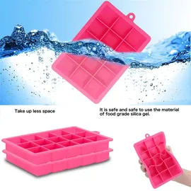 Intirilife 2x Eiswürfelformen in PINK – 2er Set à 15 Fächer Eiswürfel Silikonformen mit Deckel – 13x2.5x18 cm , Barzubehör & Weinzubehör, Barzubehör