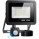 LED Strahler mit Bewegungsmelder Außen, 30W 3000LM 40 LED Beads Fluter, 6500K Kaltweiß Superhell Scheinwerfer Flutlicht, IP65 Aussenstrahler Wasserdicht Wandleuchte für Garten, Garage, Haus, Hof