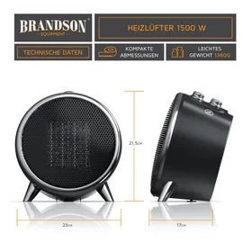 Brandson Keramikheizlüfter 1500 W Schwarz/Silber