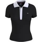 Tommy Jeans Poloshirt »TJW SLIM CONTRAST V SS POLO EXT«, mit kontrastfarbenem Polokragen, schwarz