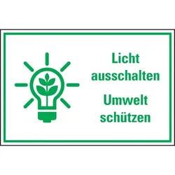 Schild I Kombischild Licht ausschalten Umwelt schützen, Text/Symbol, Kunststoff, 300x200mm