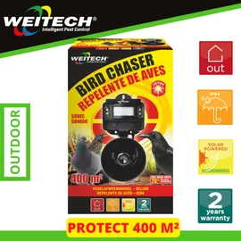 Weitech Vogelabwehr zum vor Schäden durch Vögel - mit LED Lichtblitzen und Akustisch