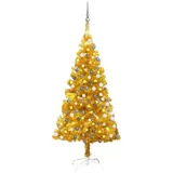 vidaXL Künstlicher Weihnachtsbaum mit LEDs & Kugeln Golden 150 cm PET