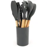 OKWISH Kochbesteck-Set 12er Küchenhelfer Set Kochgeschirr Küchenutensilien Küchengerät Küchen (mit Hitzebeständigem Holzgriff und Aufhängeschlaufe, 12-tlg., Kochbesteck, Küchen Utensil Set, Silikon und Holz, Kochutensilien), BPA-frei für Kochen Braten Schöpfen Mischen und Backen usw grau