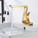 Waschbeckenarmatur Komplett Aus Kupfer, Mischbatterie Für Warm- Und Kaltwasser, Kreatives Luxus-kunstwerk: Drachenförmiges Waschbecken Für Das Badezimmer (gebürstetes Gold)