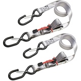 Master Lock 3113EURDAT Spanngurt mit S-Haken und Ratsche, Grau, 1,80m x 25mm Gurt, 2-er Pack