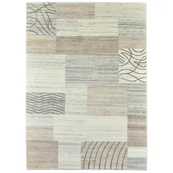 Wollteppich THEKO "Nakarta 2", beige, B:300cm H:12mm L:400cm, Schurwolle, Teppiche, reine Wolle, handgeknüpft, Patchworkdesign, meliert