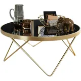 KADIMA DESIGN Couchtisch Ø 82 cm / matt Gold Beistelltisch Metall/Glas, | Gr.: onesize