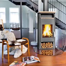 Wamsler Orpheus Kaminofen Stahl Grau/Abdeckplatte Sandstein