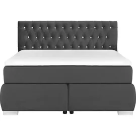 LEONIQUE Boxspringbett LEONIQUE "Rumba", grau (dunkelgrau), B:150cm L:213cm, Samtoptik (100% Polyester), Komplettbetten, Boxspringbett Seniorenbett Polsterbett, Taschenfederkern-Matratze in Härtegrad 3, in 4 Breiten, incl. Topper