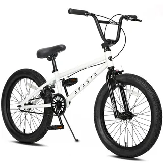 AVASTA 20 Zoll Freestyle BMX Fahrrad für Kinder & Jugendliche von 6 7 8 9 10 11 12 13 14 Jahren, Jungen & Mädchen, Anfänger, mit 4 Pegs, Weiß