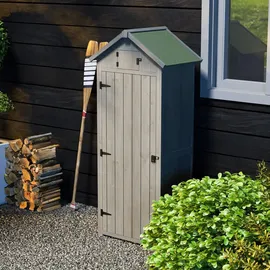 Outsunny Gartenschrank Gartenhaus Gerätehaus Geräteschuppen mit Fachböden Asphaltdach Holz Grau+Grün 77 x 54,2 x 179 cm