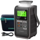 SWAREY Tragbare Powerstation, 192Wh LiFePO4 Akku Powerbank, 140W Beiseitige Schnellladung USB-C, 180W Solargenerator für Camping Reisen Notfälle (Ohne Netzteil)