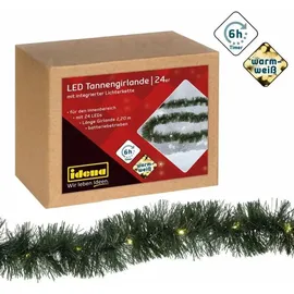 IDENA Tannengirlande 24er LED Lichterkette 2,2 m dunkelgrün
