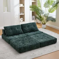 Klappbares Schlafsofa 1 Sitzer Mit Kopf- Und Lendenkissen Platzsparend Als Bodensofa Und Bett Aus Chenille Smaragd