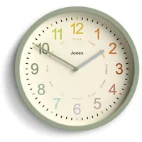 JONES CLOCKS® Kinderuhr – Zeitlehruhr – Lernen Sie, die Zeit zu lesen – Kinderwanduhr – Kinderuhren für Schlafzimmer – Analoguhr für Kinder – Kinderuhr (Salbeigrün)