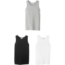bonprix Unterhemd BONPRIX, Jungen, Gr. 164/170, 3 Stk., N-Gr, weiß (schwarz, hellgrau meliert, weiß), Jersey, Obermaterial: 100% Baumwolle, unifarben, normal, Rundhals, Unterhemden Unterhemd, im 3er-Pack, aus weicher Baumwolle, normale Passform, ärmellos